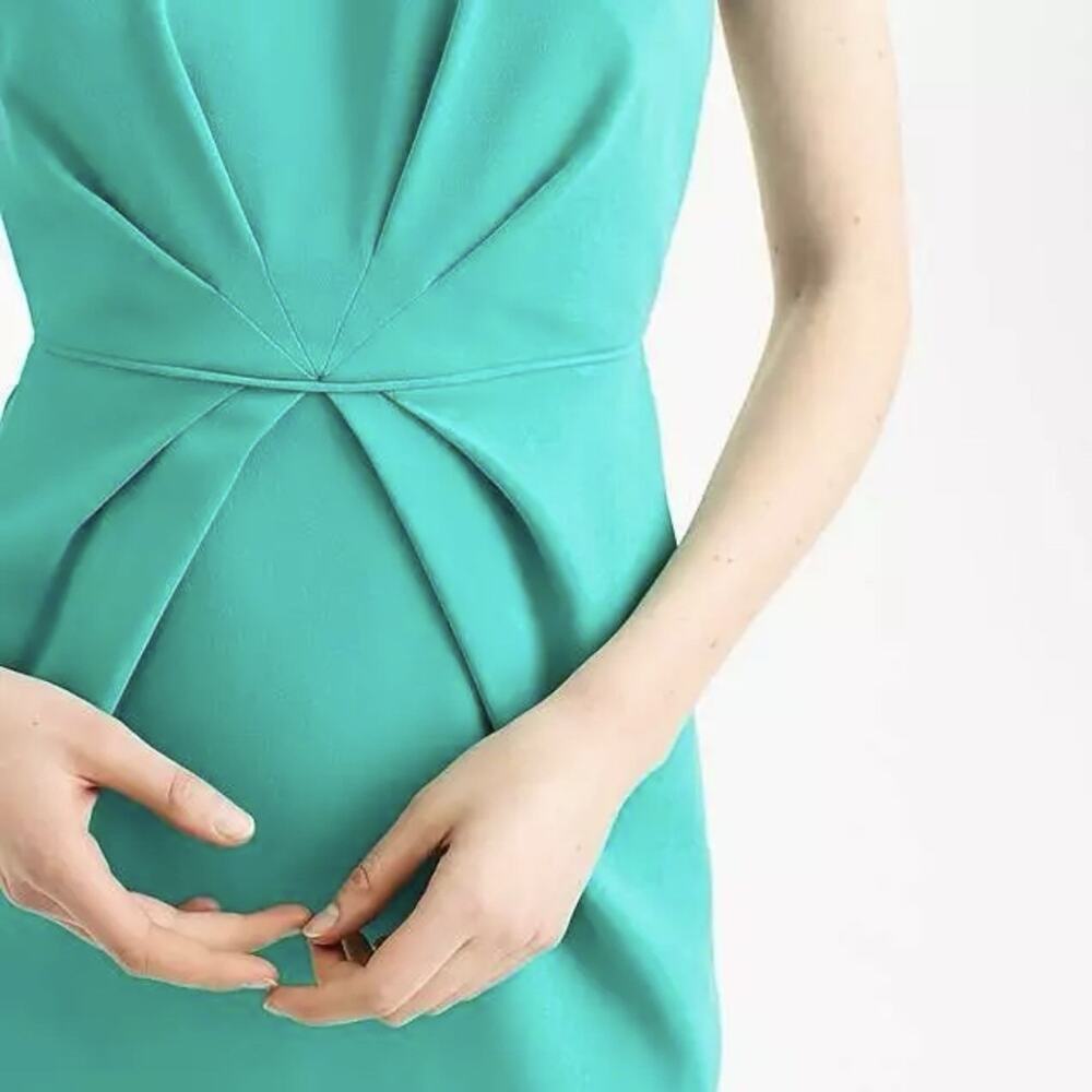 J. Crew Teal Green Pleated Sheath Dress Size 6P Cap Sleeve Modest Business - Picture 3 of 14
